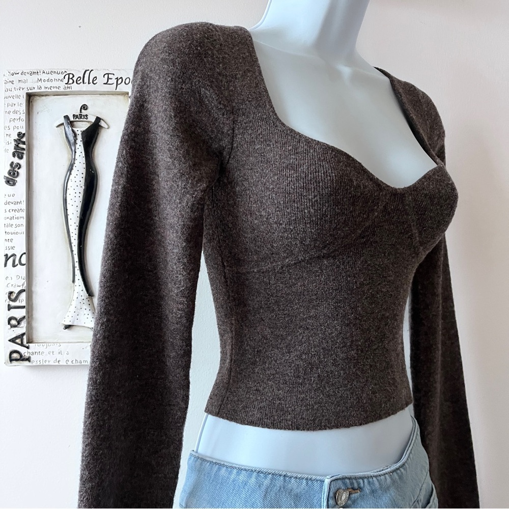 Aritzia Wilfred Greer Minimalist Brown Cropped Sweater Size S - Picture 5 of 13